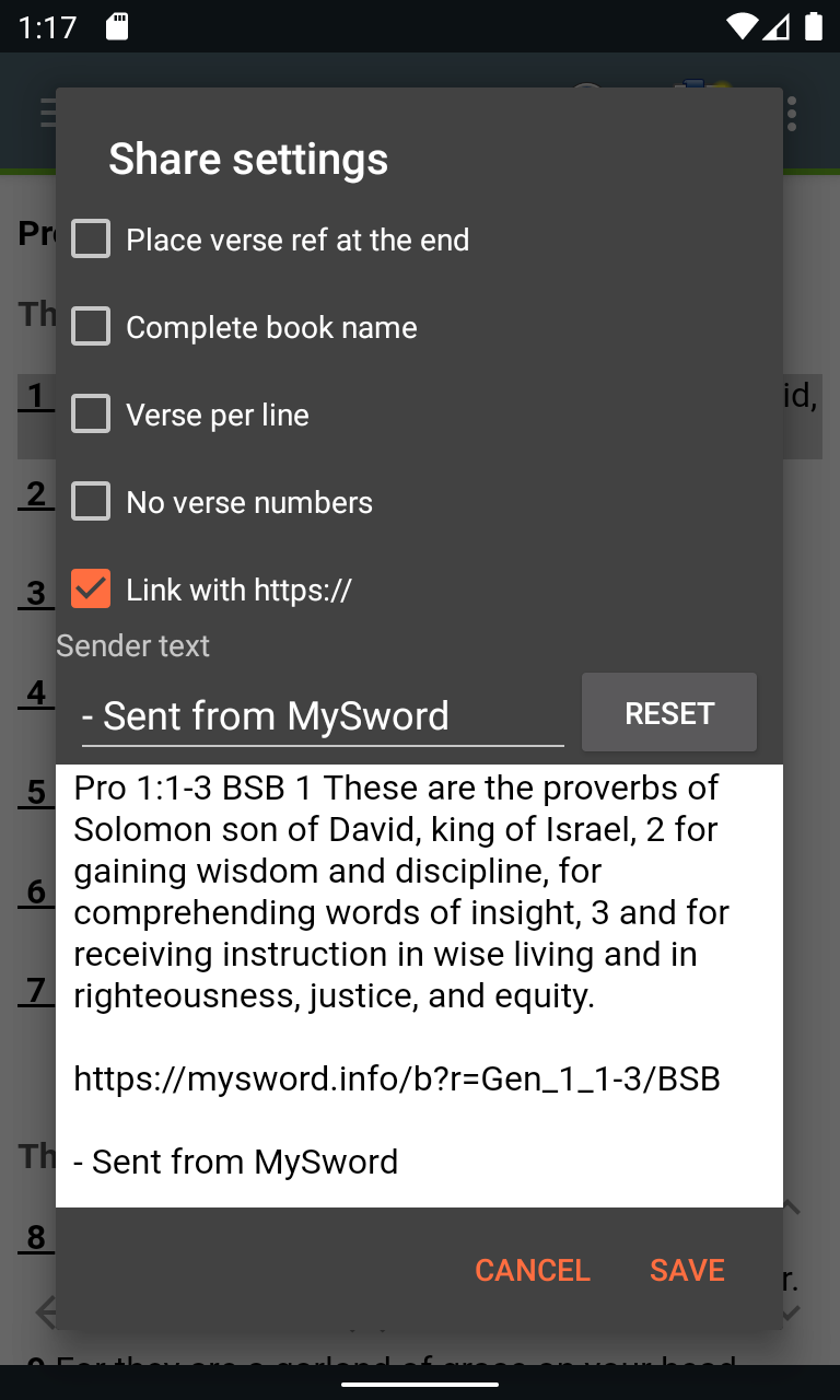 Share settings