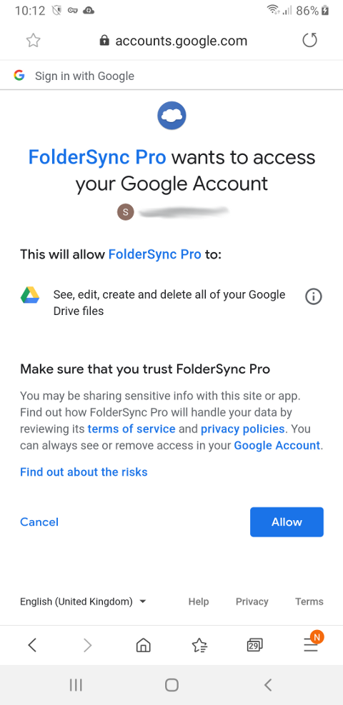 Dropbox validate access