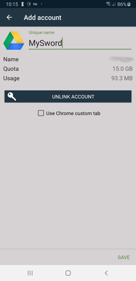 Foldersync Lite create account save