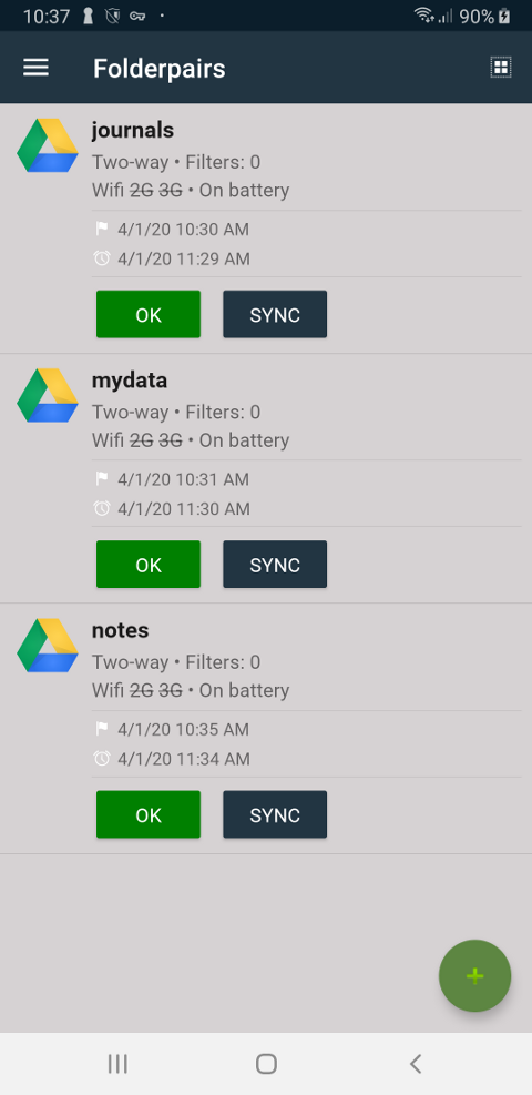 Foldersync Lite Folderpairs list