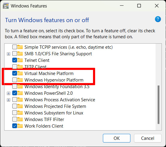 Turn Windows features on or off